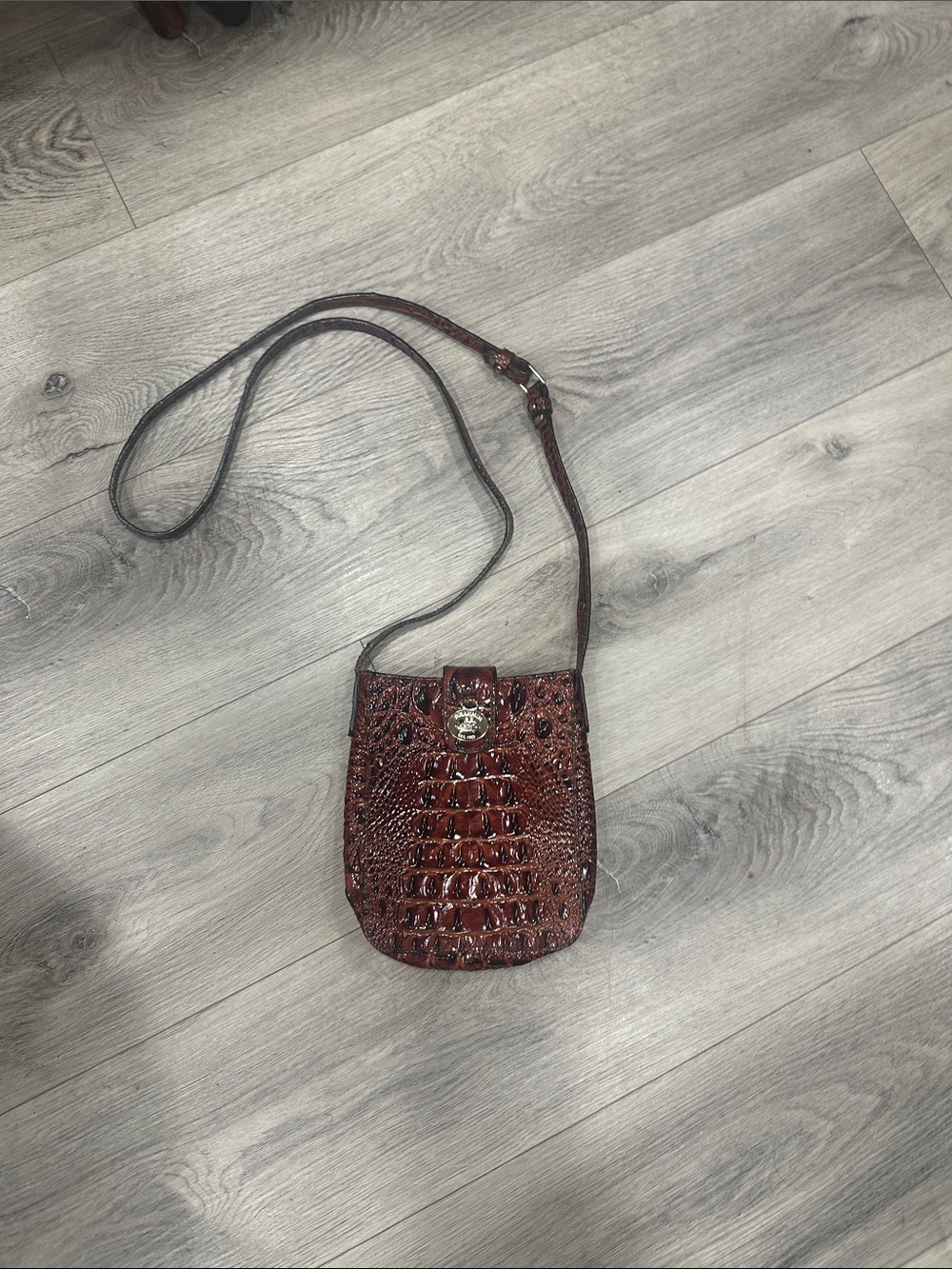 Brahmin Marley Dark Brown Croc-Embossed Crossbody Bag